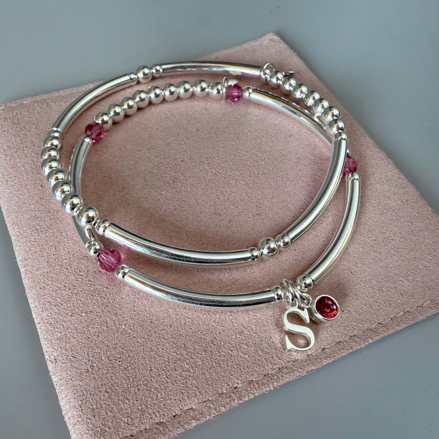 dainty beaded stacking bracelet, sterling silver, stretchy, bangle style bracelet, handmade, minimalist, bracelet for women, SBB01