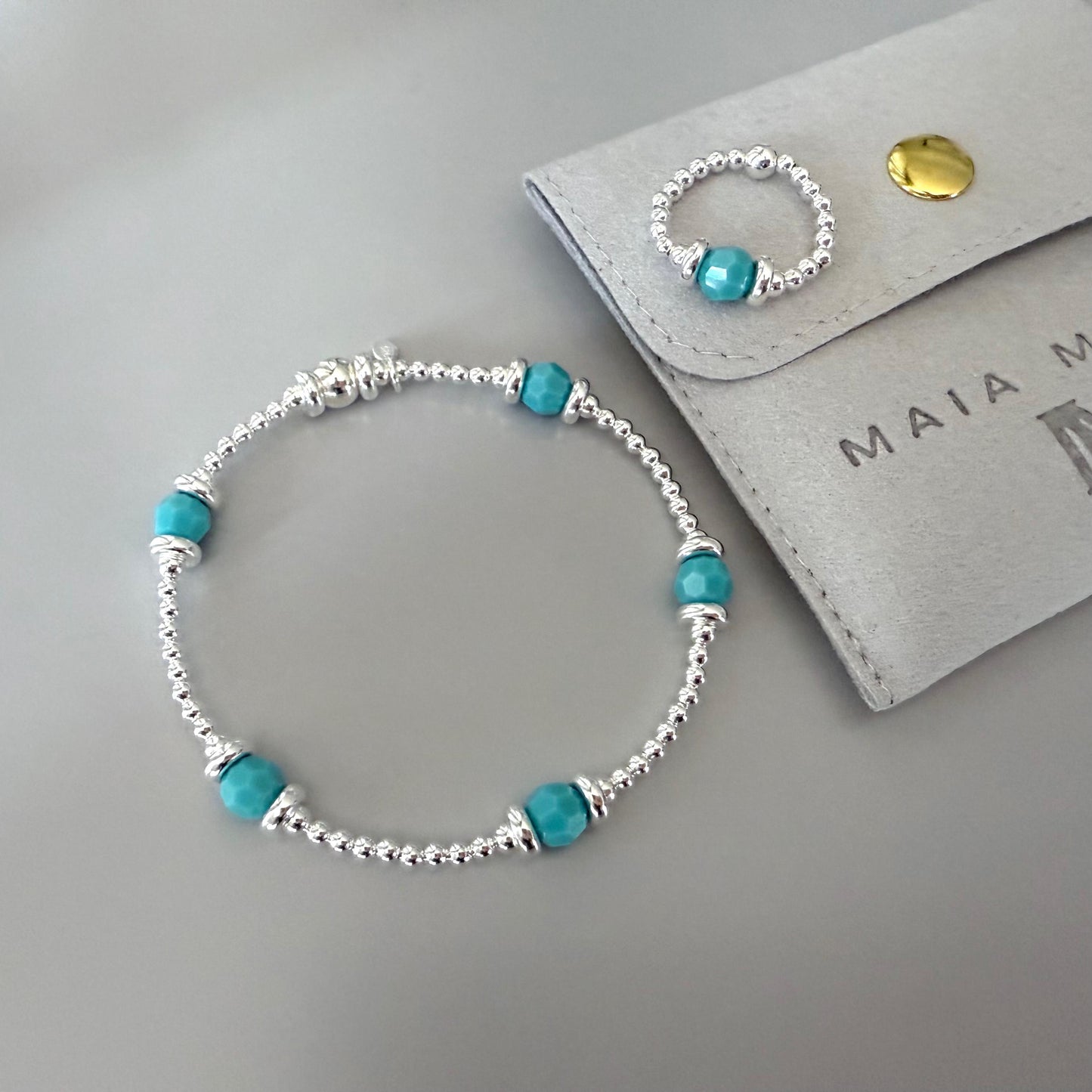 turquoise beaded bracelet, sterling silver, handmade, stacking bracelet, gift for her, stretchy, summer jewellery, bead bracelet, SBM04T