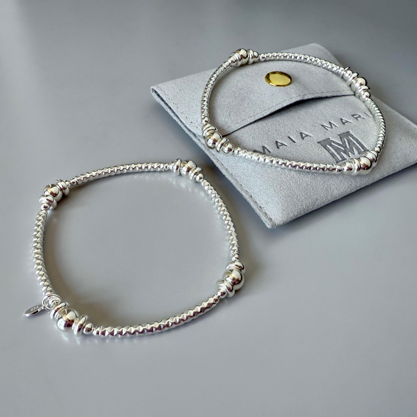 bangle beaded bracelet, sterling silver, stretchy, silver bracelet, handmade, minimalist, gift for women, stackable bracelet, SBB07