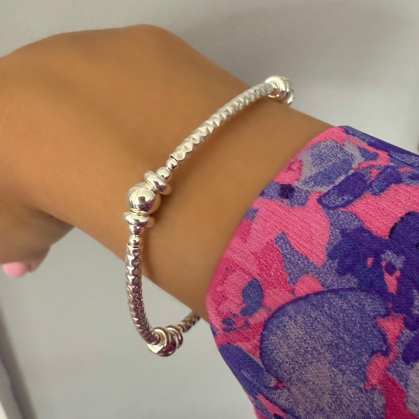 bangle beaded bracelet, sterling silver, stretchy, silver bracelet, handmade, minimalist, gift for women, stackable bracelet, SBB07