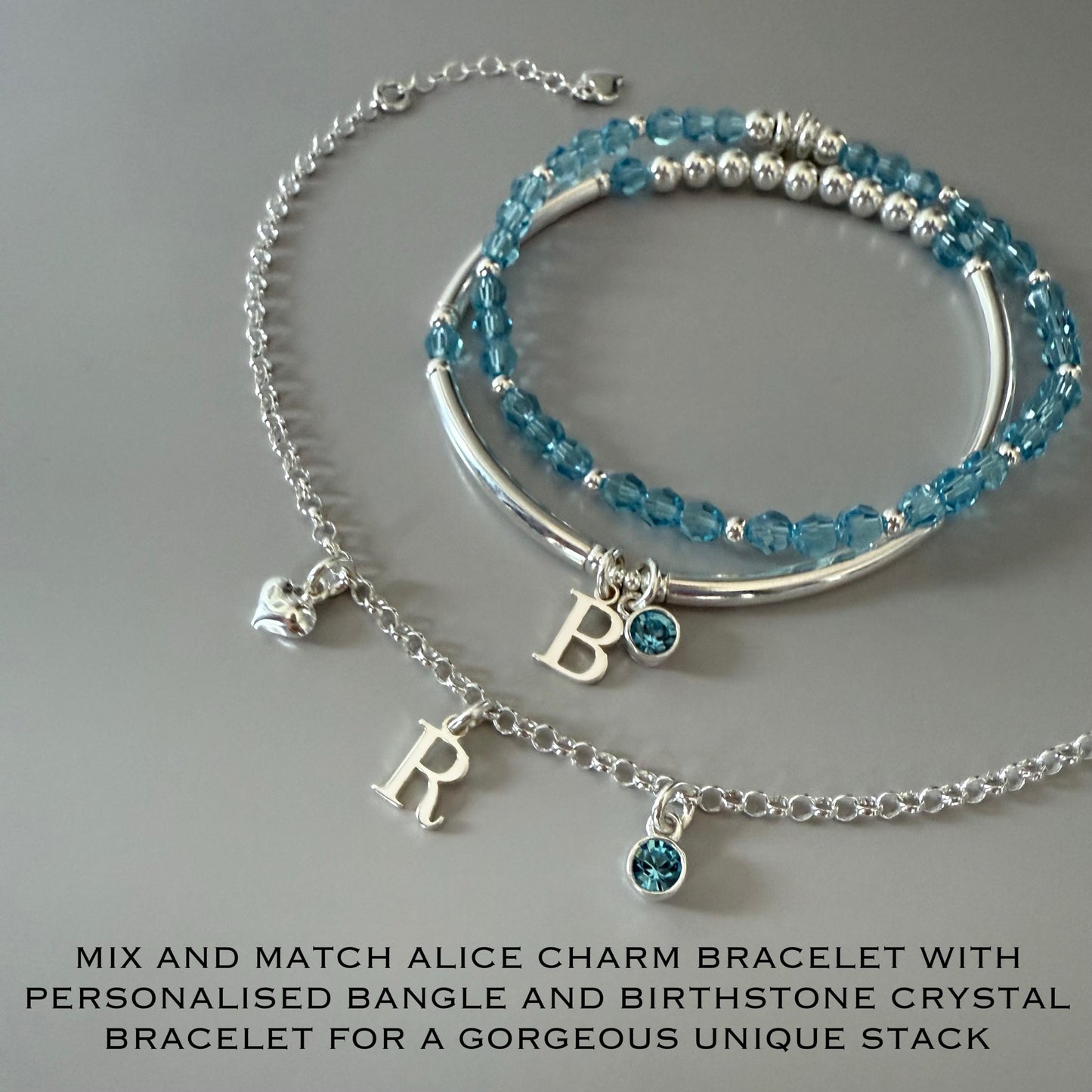 Personalized Sterling Silver Initial & Birthstone Bracelet - Heart Charm