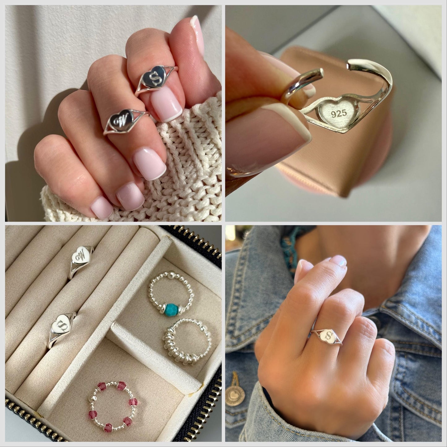 Engraved Sterling Silver Heart Signet Ring: Adjustable Personalized Initial