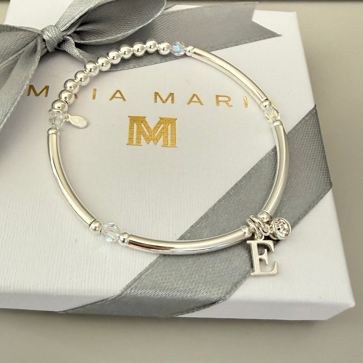 birthstone and initial beaded bangle SBB02