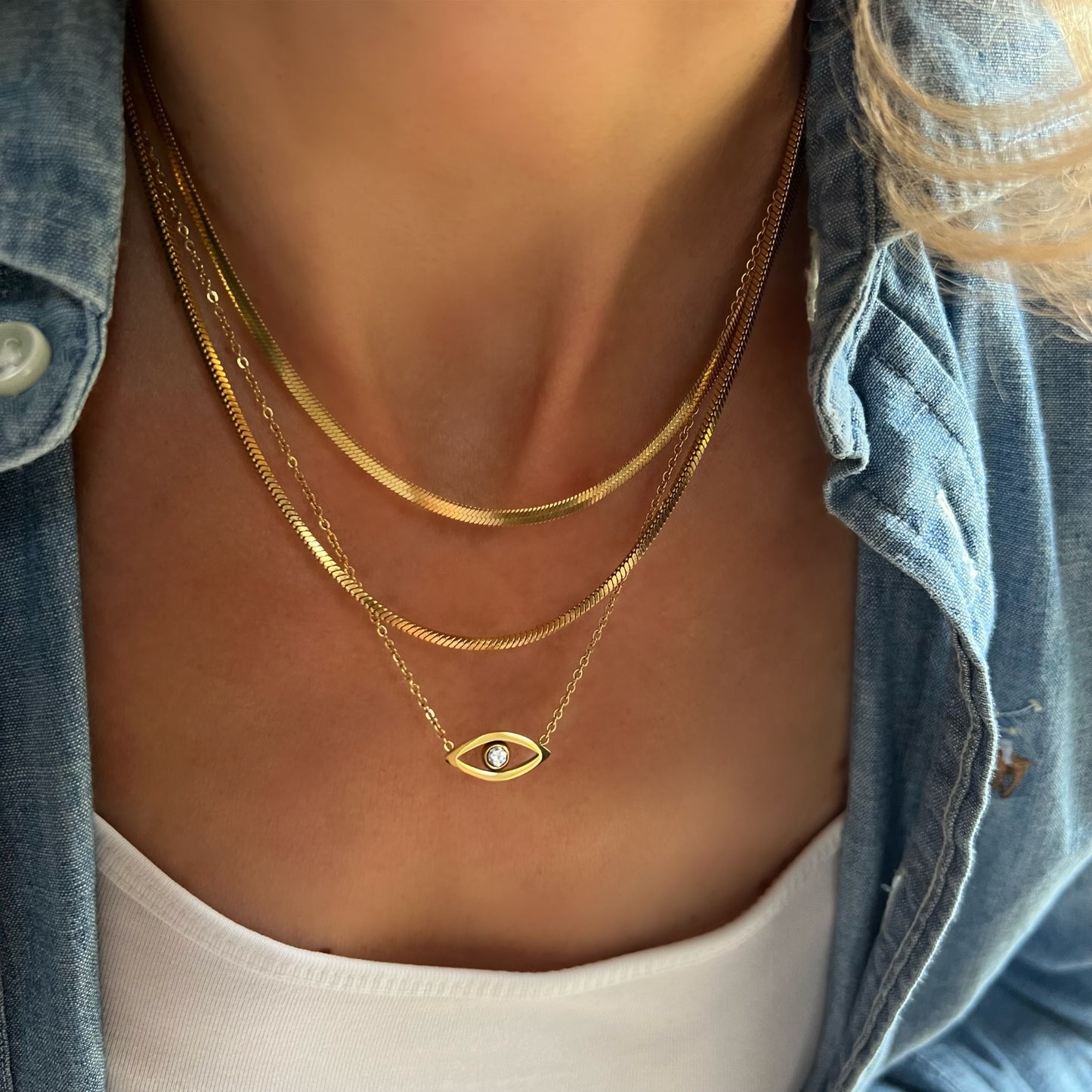 herringbone chain necklace, dainty layering chain, minimalist jewellery, gifts for women, waterproof jewellery, classic chain necklace, GN02