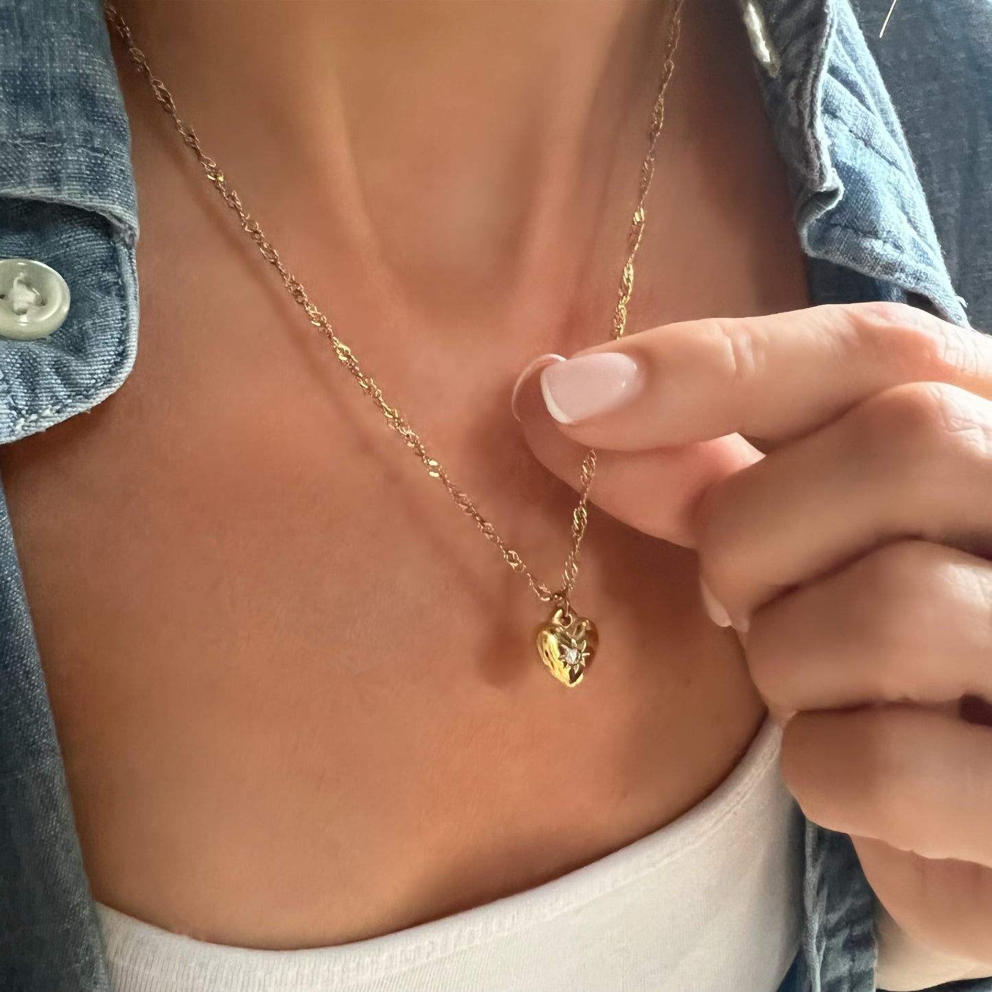 heart charm necklace, gold necklace, Christmas gift for her, minimalist jewellery, gifts for women, waterproof jewellery, GN07