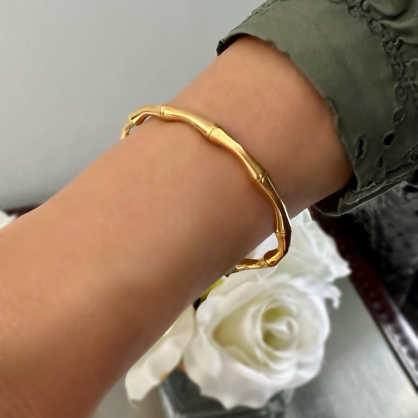 bamboo bangle, 18k gold plated waterproof jewellery, GB02