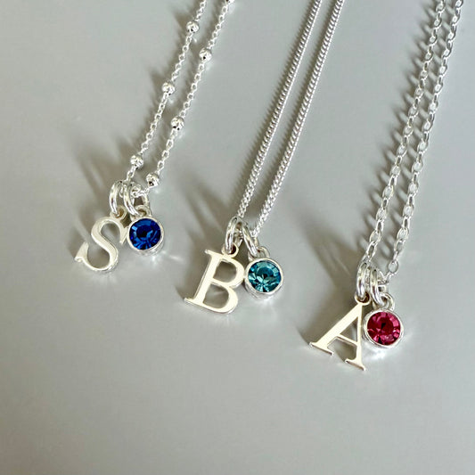 custom birthstone and initial necklace, birthday gift, SN31