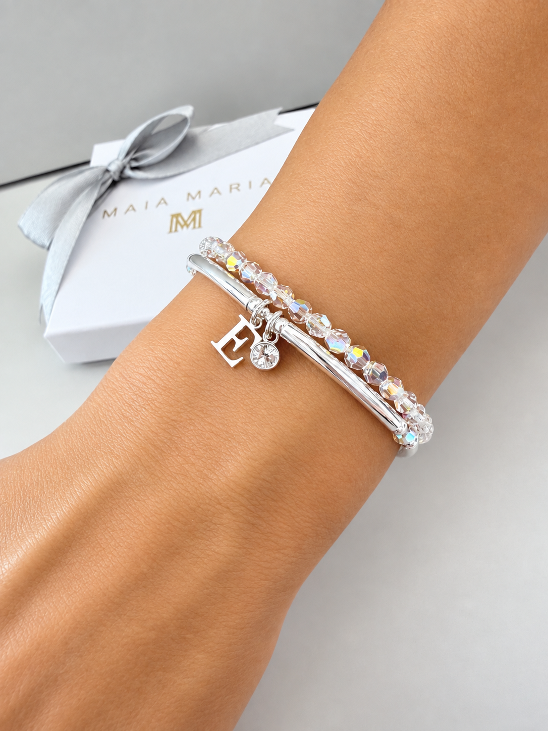 birthstone and initial beaded bangle SBB02