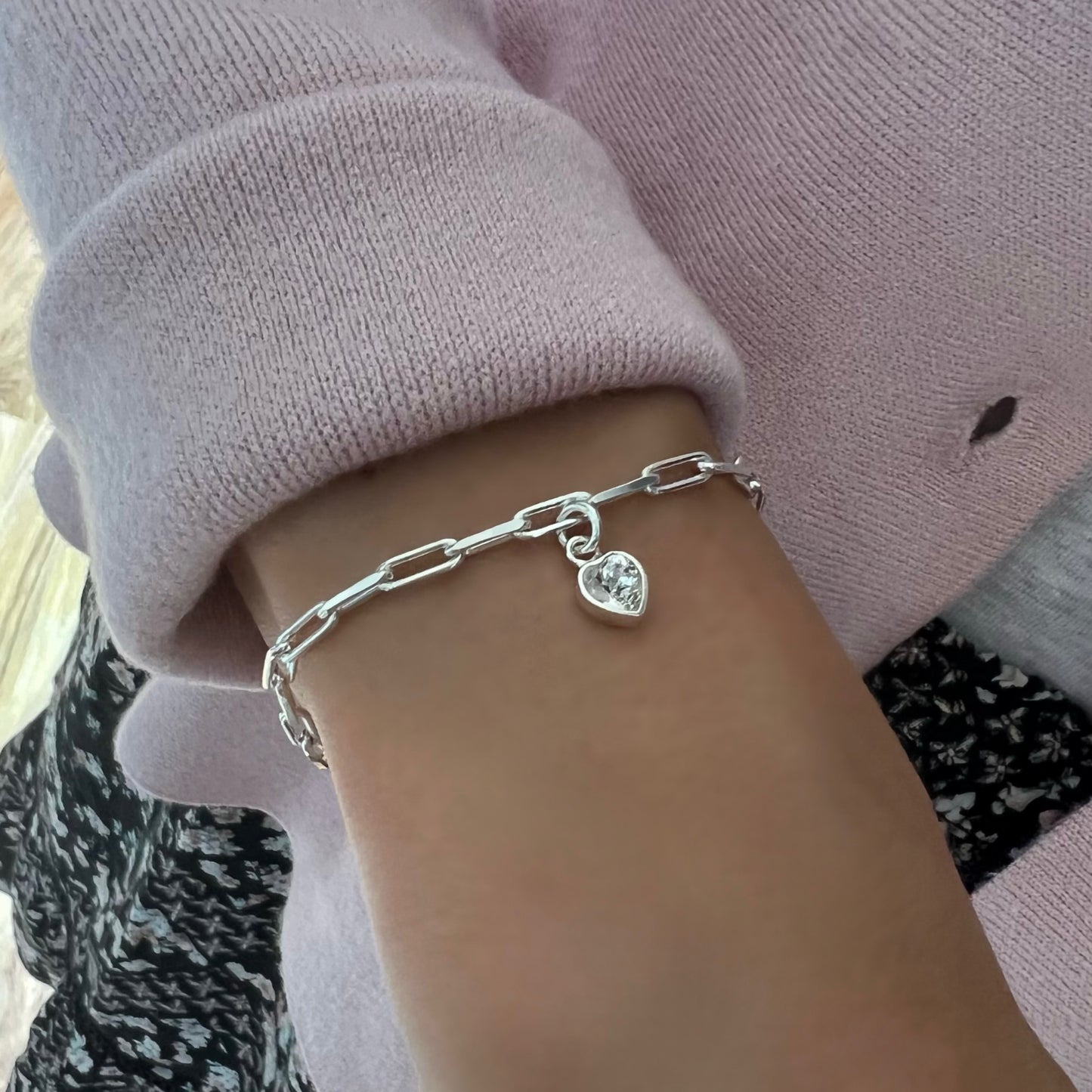 crystal heart charm square link bracelet, LOTTI CRYSTAL SBM01