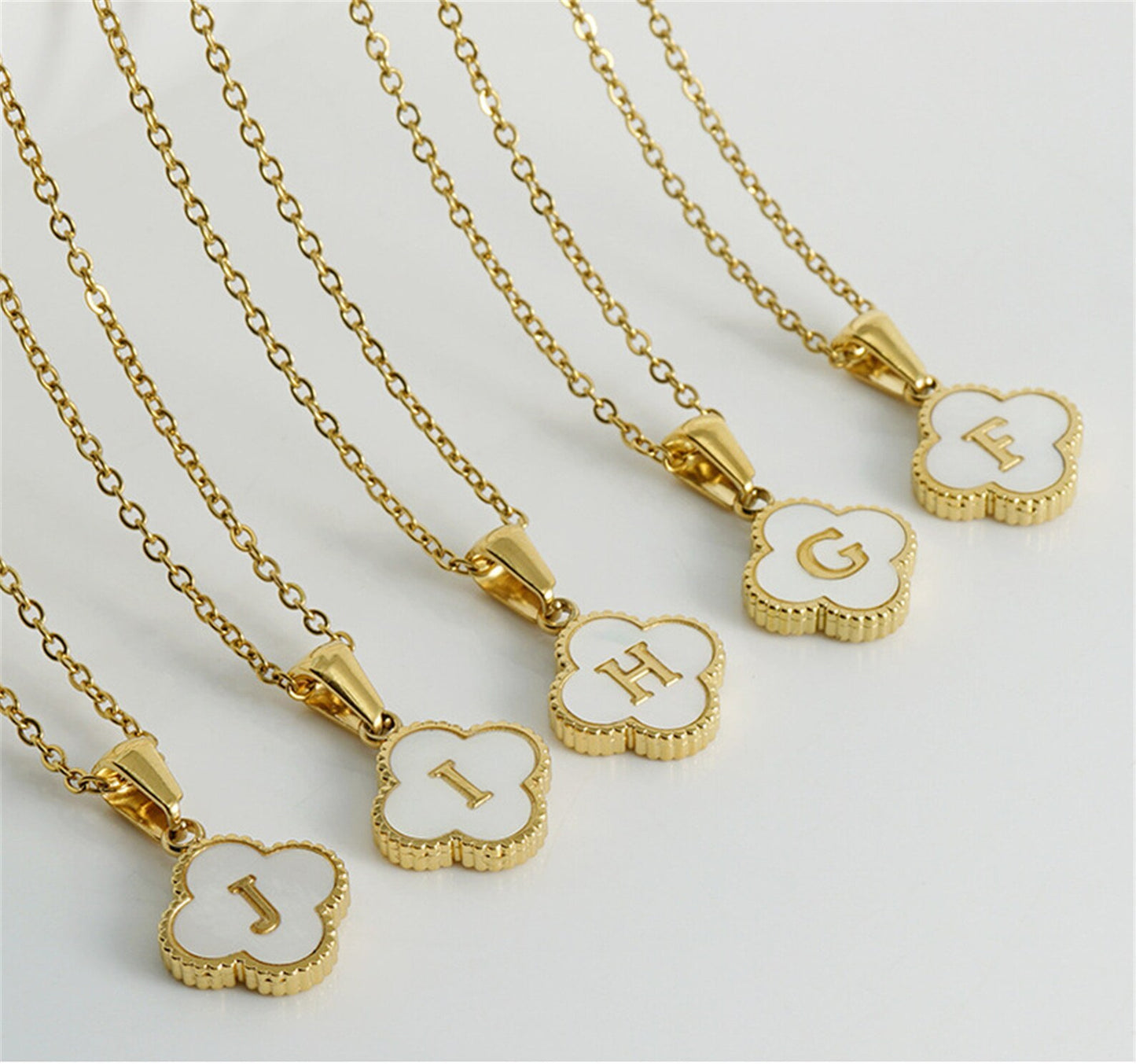 clover initial charm necklace, 18k gold plated waterproof jewellery, GN020