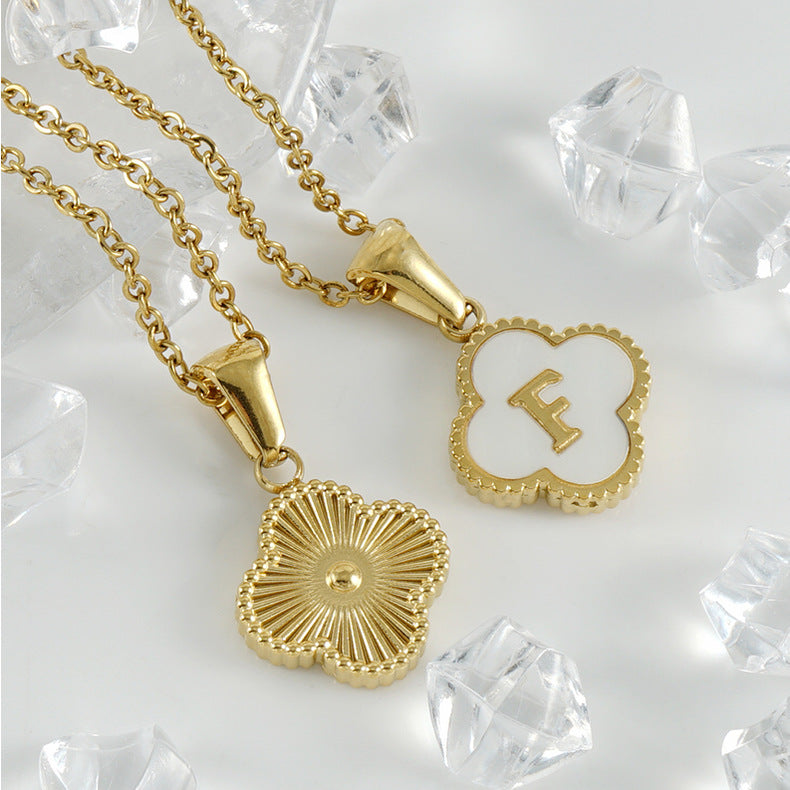 clover initial charm necklace, 18k gold plated waterproof jewellery, GN020