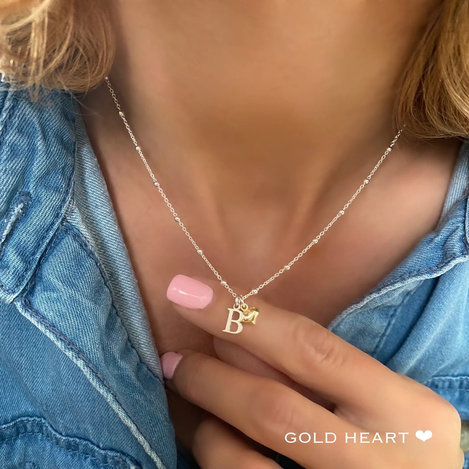 dainty initial necklace with heart charm, custom letter necklace, monogram necklace for birthday gift, INITIAL HEART-SN32