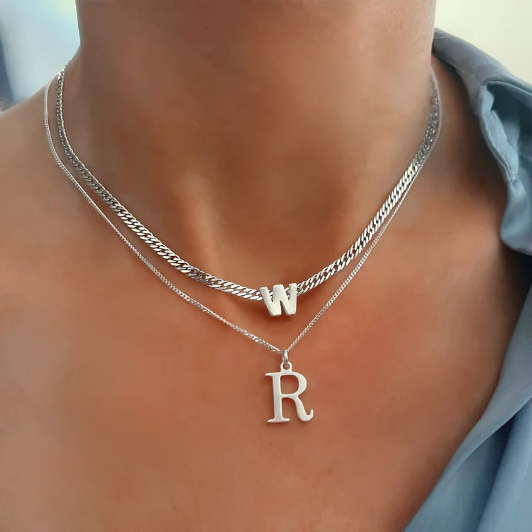 custom initial necklace, sterling silver, satellite chain, 18th birthday gift, monogram necklace, personalised jewellery, LARGE INITIALSN4