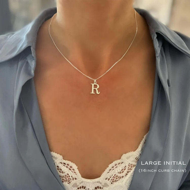 custom initial necklace, sterling silver, satellite chain, 18th birthday gift, monogram necklace, personalised jewellery, LARGE INITIALSN4