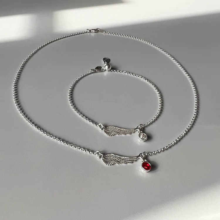 dainty birthstone angel wing sterling silver bracelet, crystal charm bracelet, handmade jewellery, angel jewellery, Alleya birthstone-SB9