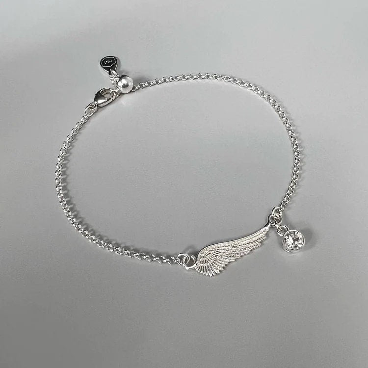 dainty birthstone angel wing sterling silver bracelet, crystal charm bracelet, handmade jewellery, angel jewellery, Alleya birthstone-SB9