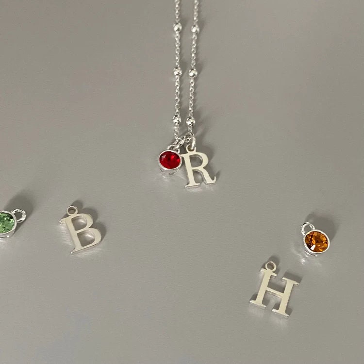 custom birthstone and initial necklace, birthday gift, SN31