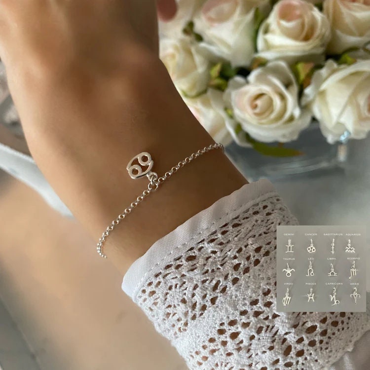 dainty zodiac bracelet, sterling silver, star sign charm, horoscope bracelet, birth sign, 18th birthday gift, Hanna mini Horoscope-SB1