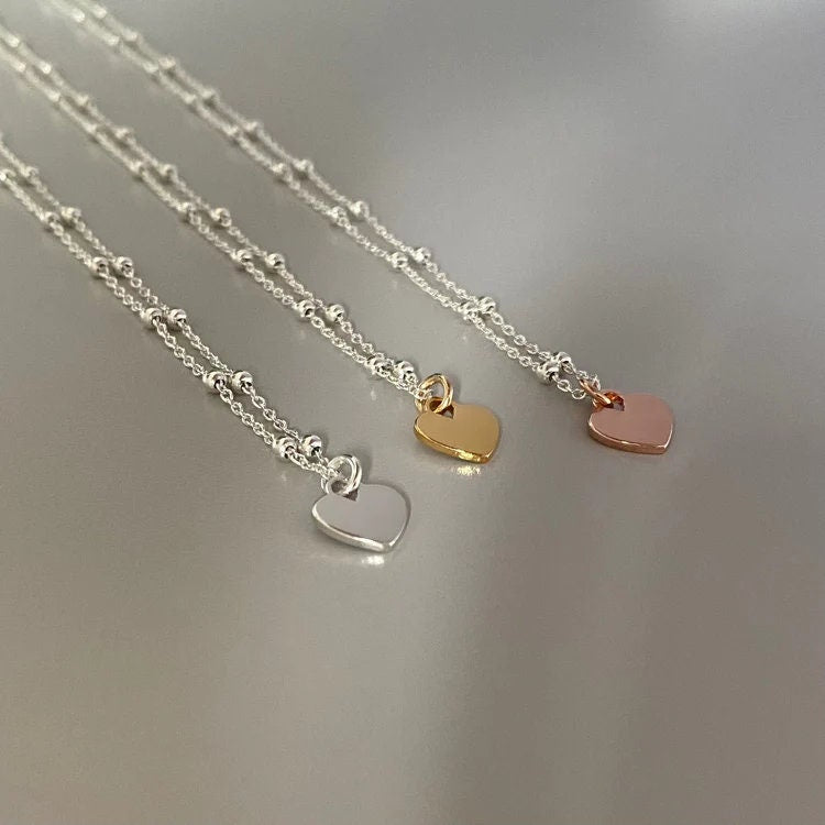 dainty heart charm sterling silver necklace, pendant necklace, minimalist handmade jewellery, affordable birthday gift, Anya mix metal-SN1