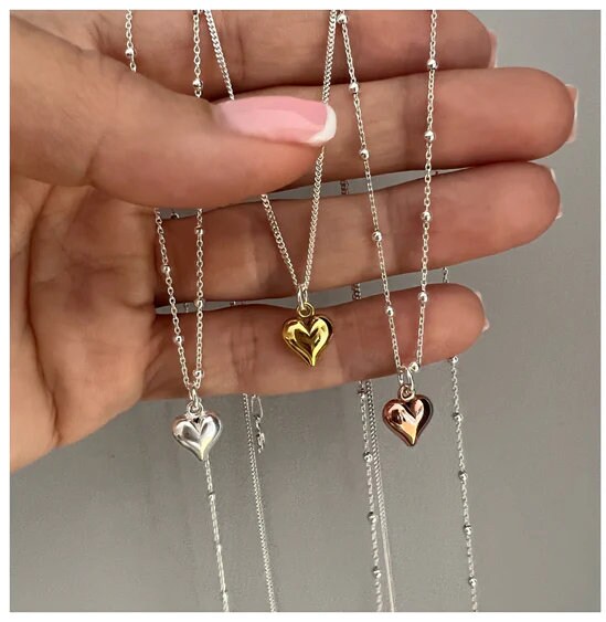 heart charm necklace, sterling silver, satellite chain, curb chain, gift for mum, bridesmaids gift, birthday gifts, LARGE heart SN5