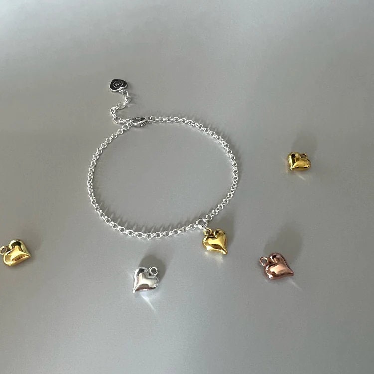 sterling silver heart charm bracelet, minimalist jewellery, handmade jewellery, bridesmaids gifts, bracelet for women, BRIDGET-SB8