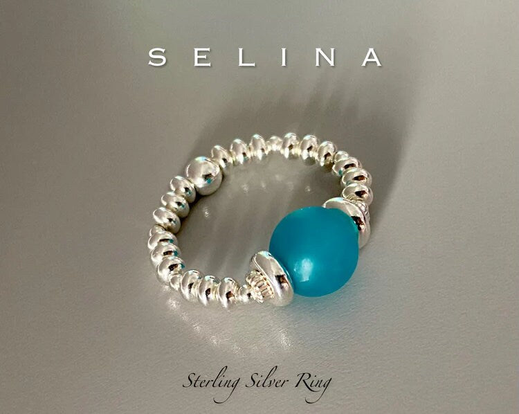 turquoise sterling silver ring, rose quartz ring, semi precious stone ring, statement ring, handmade jewellery, stretch ring, SELINA-SR78