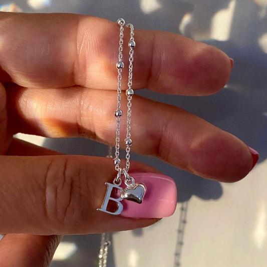 dainty initial necklace with heart charm, SN32
