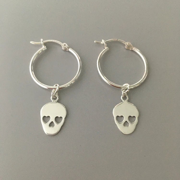 skull charm hoops, Halloween jewellery, minimalist jewellery, gifts for women, handmade gifts, SKULL hoops-SE14