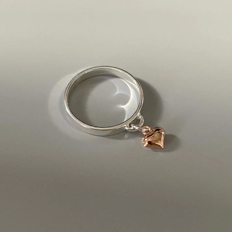 sterling silver heart charm ring, silver band ring, minimalist ring, gold charm ring, rose gold ring, gift for women, EMILY heart -SR7