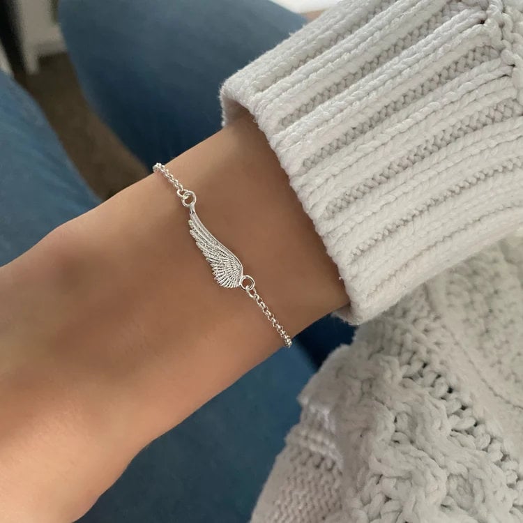 angel wing sterling silver dainty chain bracelet, charm bracelet, handmade jewellery, minimalist jewellery, sympathy gift, ALLEYA-SB7