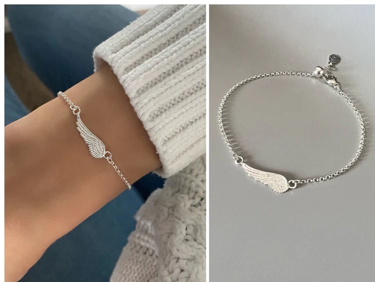 angel wing sterling silver dainty chain bracelet, charm bracelet, handmade jewellery, minimalist jewellery, sympathy gift, ALLEYA-SB7