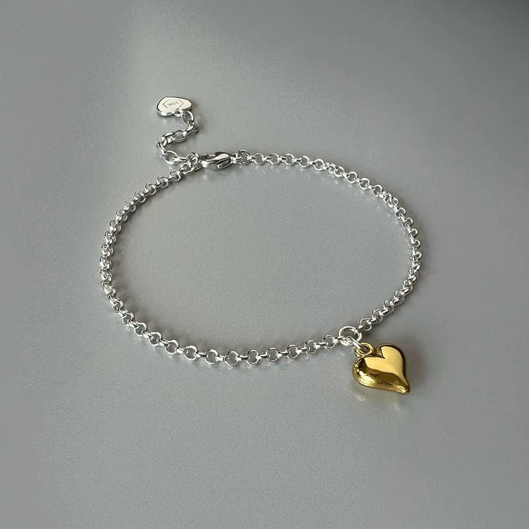 sterling silver heart charm bracelet, minimalist jewellery, handmade jewellery, bridesmaids gifts, bracelet for women, BRIDGET-SB8