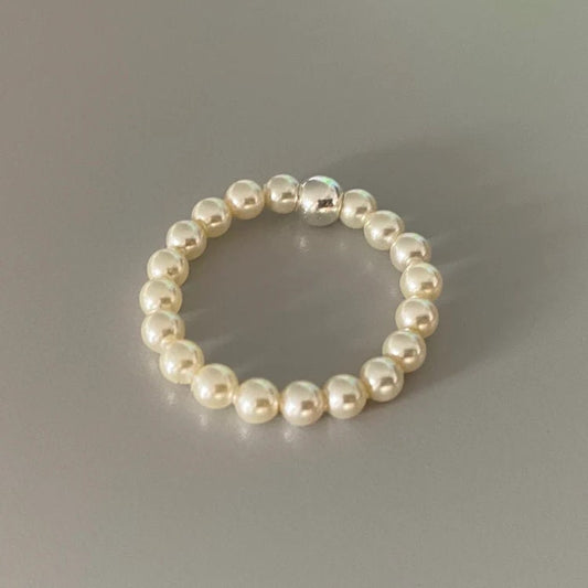 cream pearl ring band, handmade beaded stretch ring, minimalist jewellery, gifts for women, PEARL MIXER-SR18