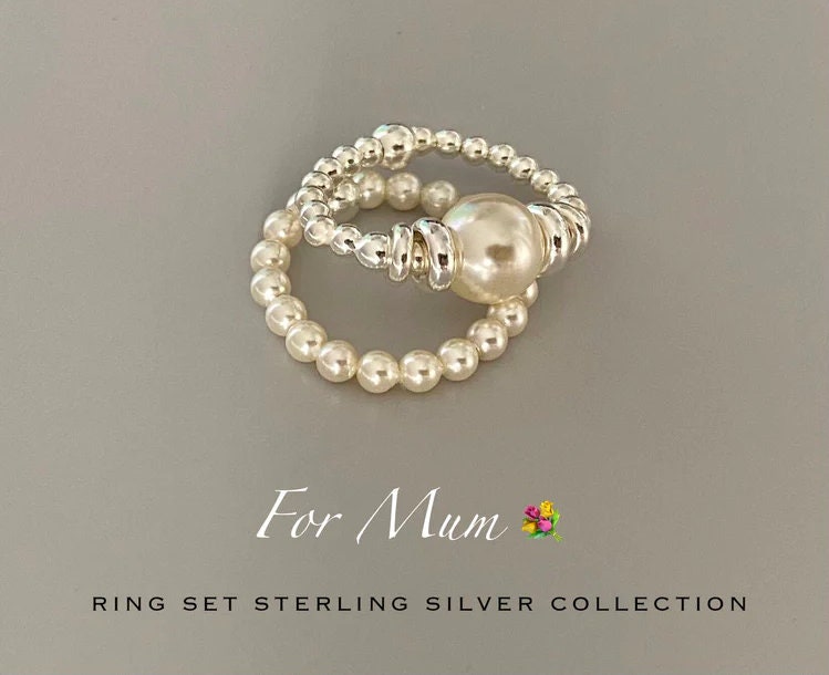 cream pearl ring band, handmade beaded stretch ring, minimalist jewellery, gifts for women, PEARL MIXER-SR18