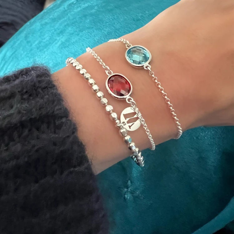 gemstone charm bracelet, aquamarine crystal bracelet, minimalist jewellery, handmade jewellery, gifts for women, KATE-SB9