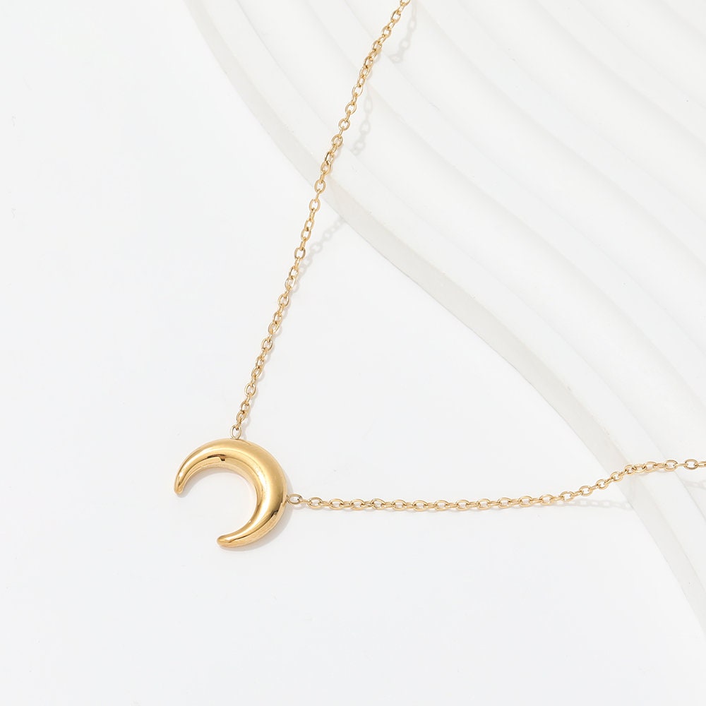 moon charm necklace, gold minimalist necklace, gift for her, necklace for women, waterproof jewellery, gifts for women, GN01