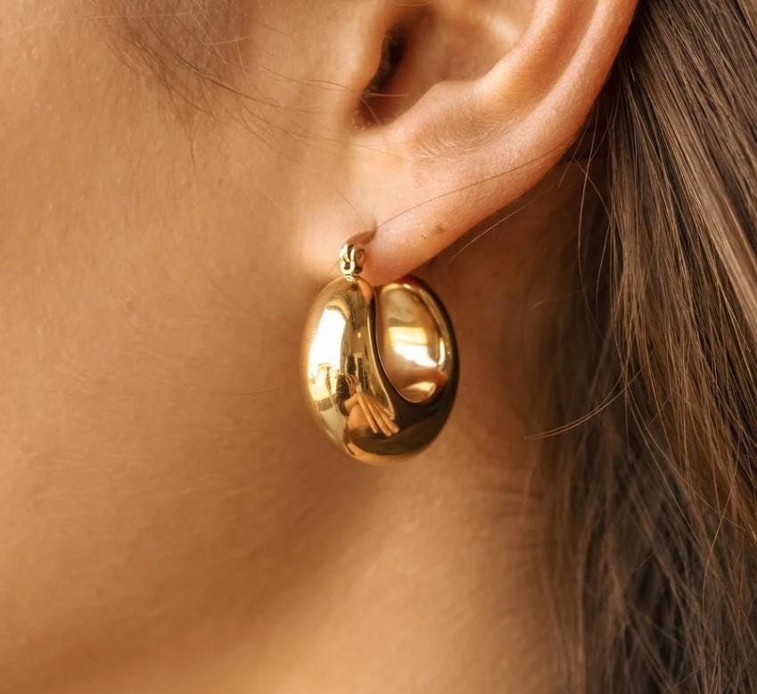 thick gold hoop earrings, chunky gold hoops for women, birthday gift, minimalist jewellery, gift for women, GE13