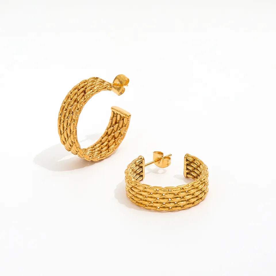 thick gold hoop earrings, 18k gold plated waterproof jewellery, chunky gold hoops, birthday gift, minimalist jewellery, gift for women, GE11