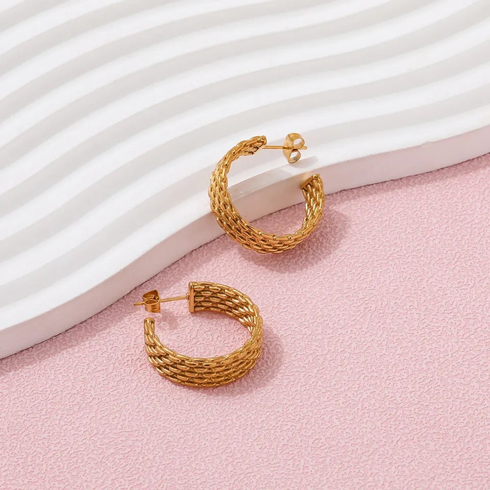 thick gold hoop earrings, 18k gold plated waterproof jewellery, chunky gold hoops, birthday gift, minimalist jewellery, gift for women, GE11