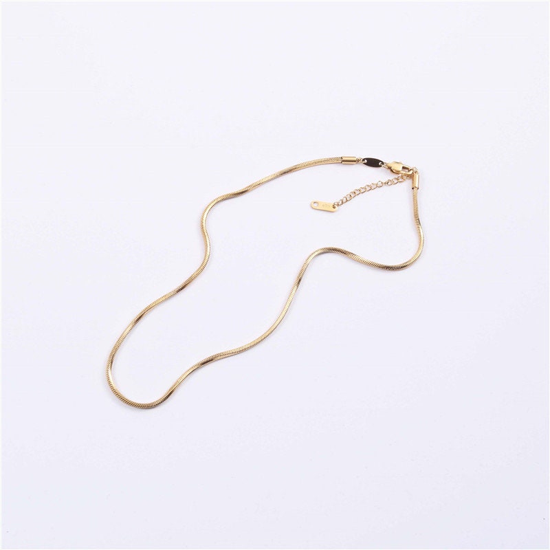 gold snake chain necklace, dainty layering chain, minimalist jewellery, gifts for women, gold waterproof jewellery, GN10