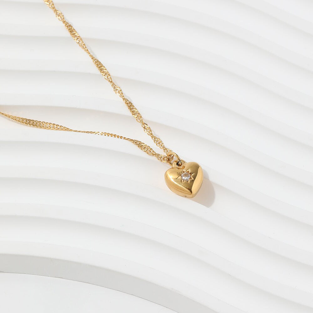 heart charm necklace, gold necklace, Christmas gift for her, minimalist jewellery, gifts for women, waterproof jewellery, GN07