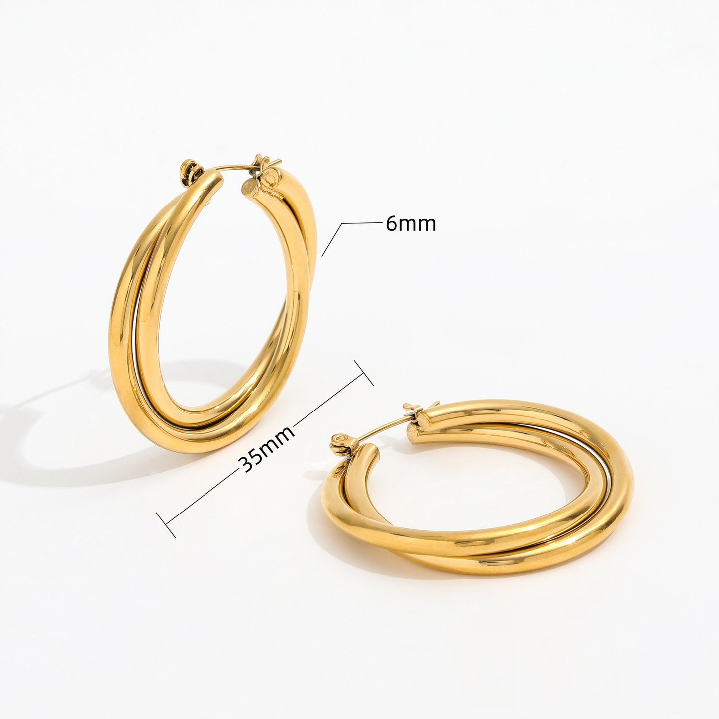 large hoop earrings, 18k gold plated waterproof jewellery, birthday gift, minimalist jewellery, gifts for women, double row twisted GE04