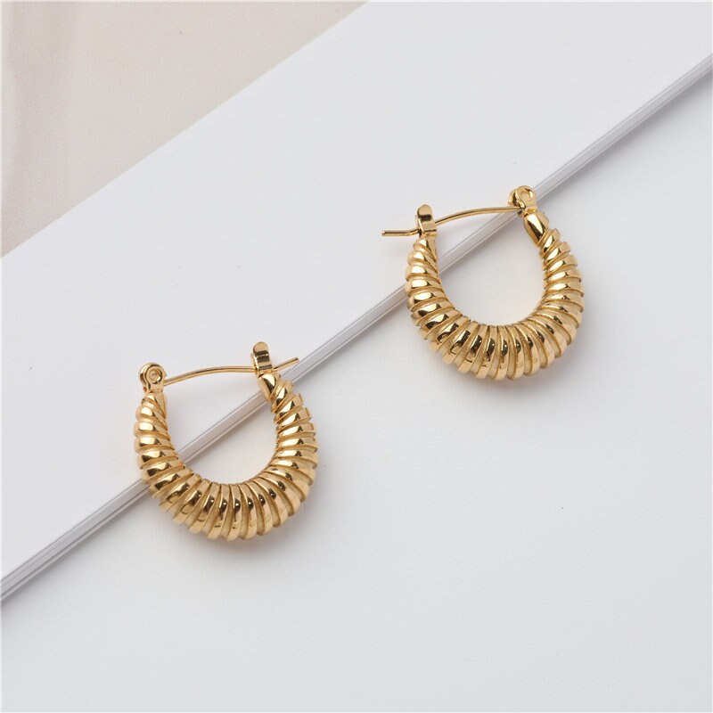 croissant gold hoop earrings, trendy waterproof earrings for women, minimalist style jewellery perfect gift for women, GE11