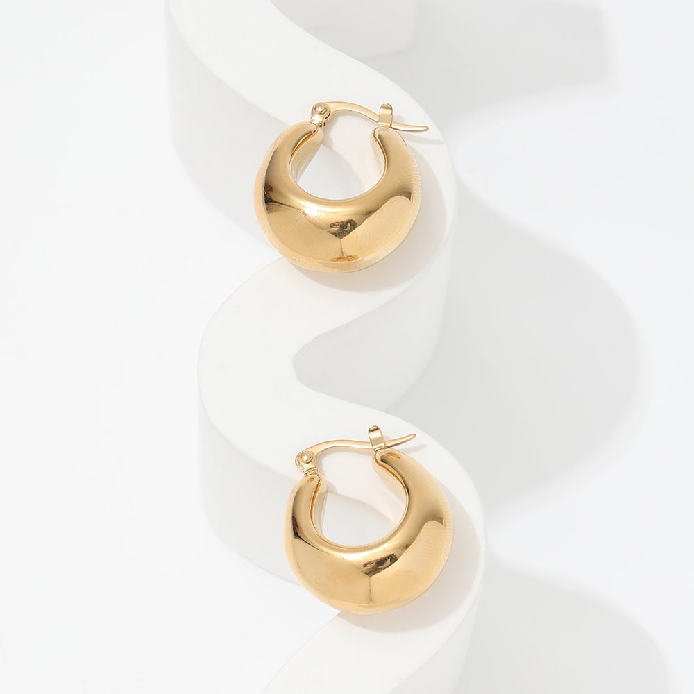 thick gold hoop earrings, chunky gold hoops for women, birthday gift, minimalist jewellery, gift for women, GE13