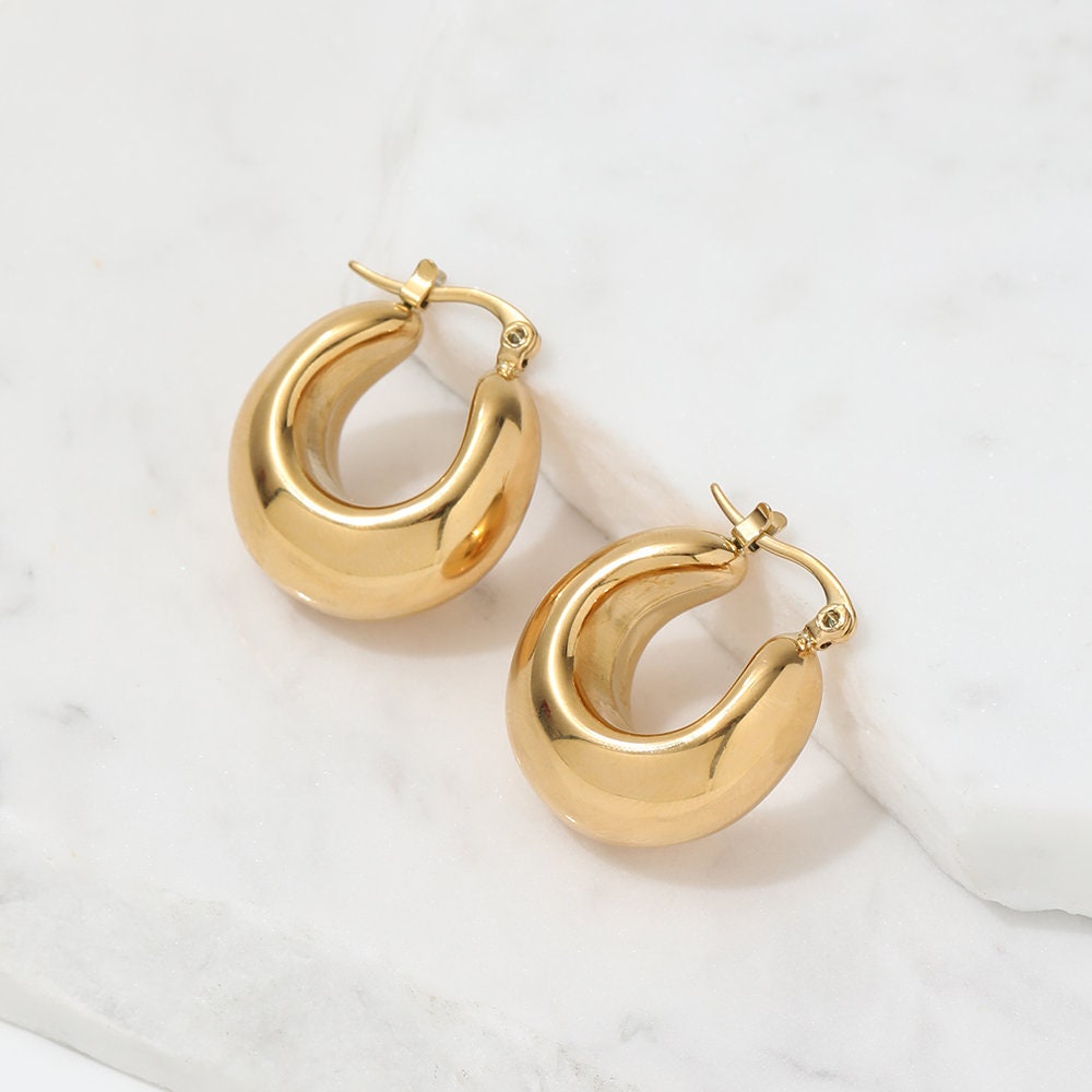 thick gold hoop earrings, chunky gold hoops for women, birthday gift, minimalist jewellery, gift for women, GE13