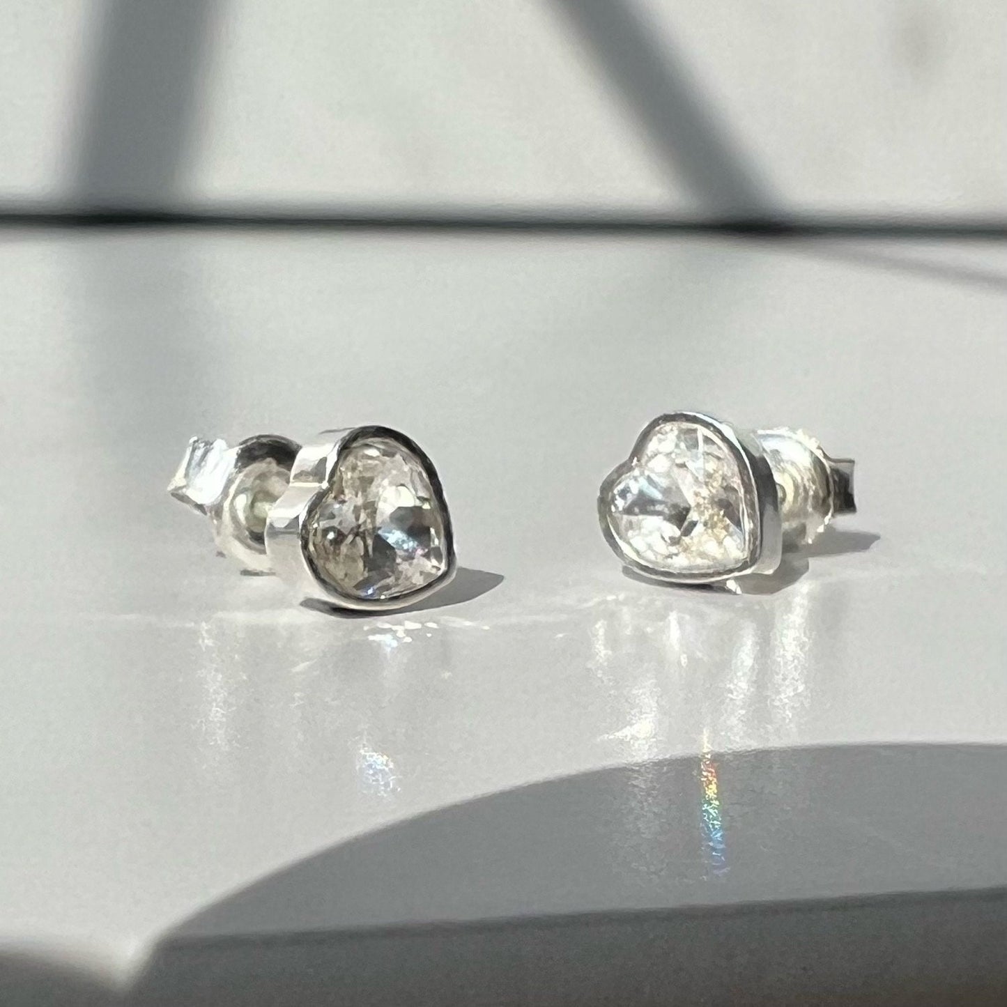 heart stud earrings, sterling silver studs, dainty studs, earring for women, minimalist jewellery, gift for women, Crystal heart studs-SEM01