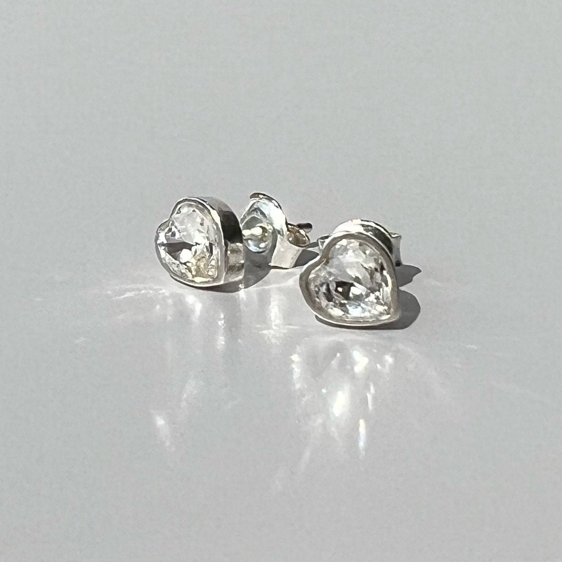 heart stud earrings, sterling silver studs, dainty studs, earring for women, minimalist jewellery, gift for women, Crystal heart studs-SEM01