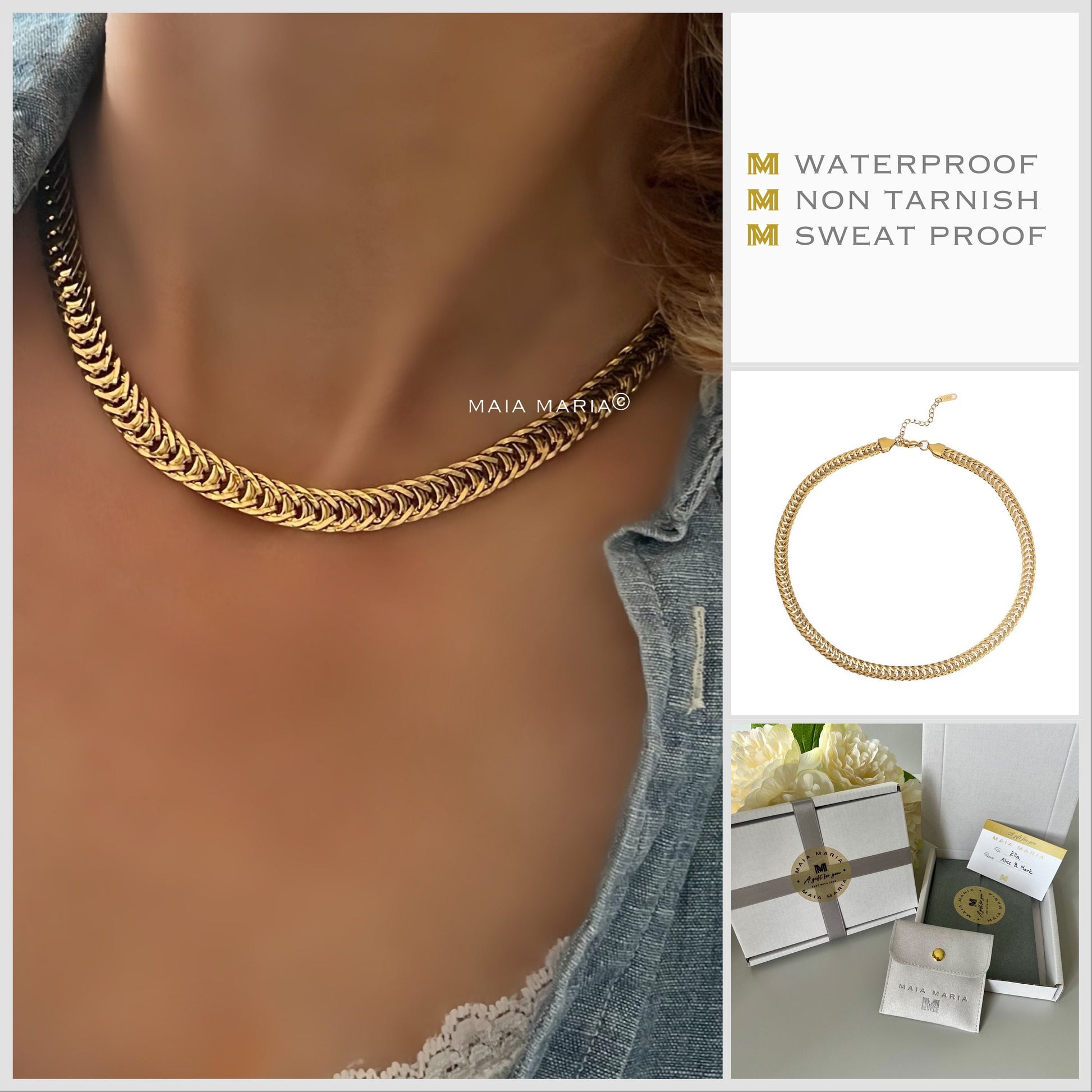 chunky necklace, thick layering chain, minimalist jewellery, gifts for women, gold waterproof jewellery, GN12