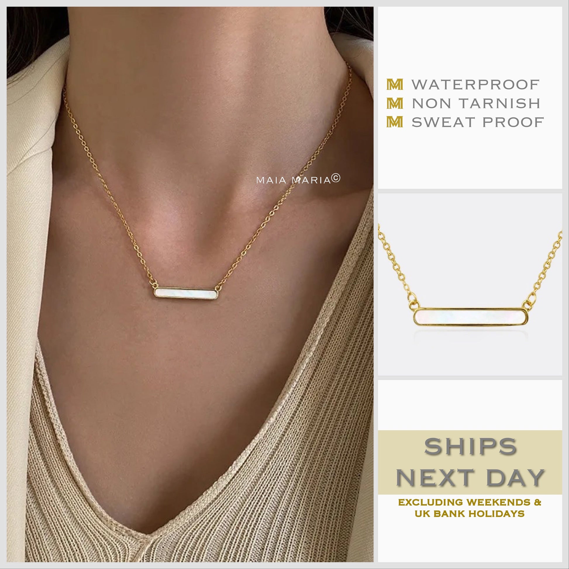 gold bar necklace, geometric necklace, gift for her, minimalist jewellery, gifts for women, gold waterproof jewellery, GN03