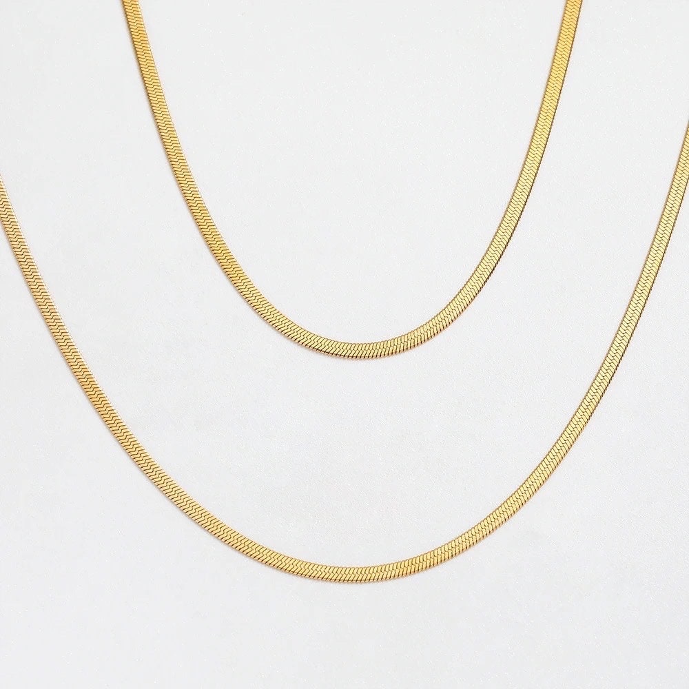 herringbone chain necklace, dainty layering chain, minimalist jewellery, gifts for women, waterproof jewellery, classic chain necklace, GN02